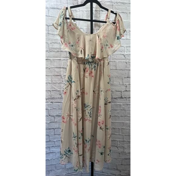 Torrid Sz 12 Chiffon Cold Shoulder Floral Tea Length Chateau Grey Dress NEW! - Picture 2 of 8